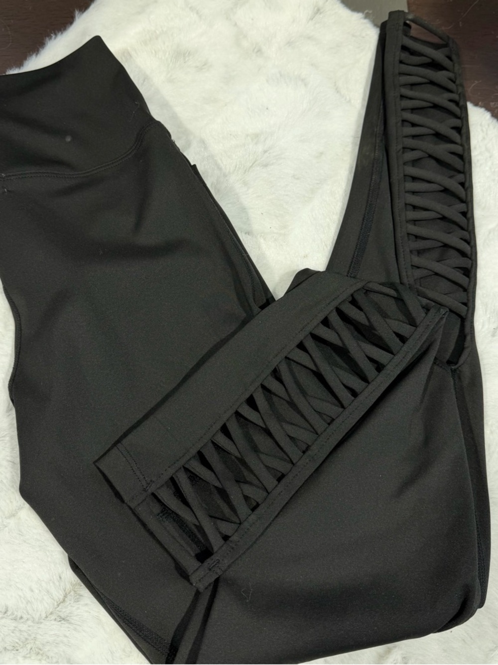 Black High-Waist Leggings with Lattice Side Detail NWT XS